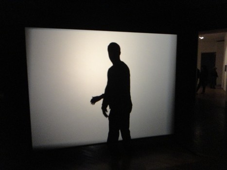 Another participatory work at PS1: Peter Campus's 'Shadow Projection,' from 1974, which reduces the visitor to a shadow. In this photo, a viewer busts out his dance moves.